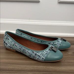 Kurt Geiger London Eagle Teal Tweed Ballerina Emily in Paris Flats Shoes 39 8.5